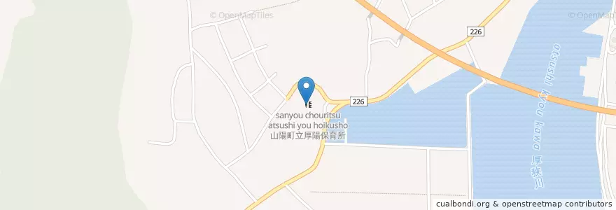 Mapa de ubicacion de 山陽町立厚陽保育所 en 日本, 山口県, 山陽小野田市.