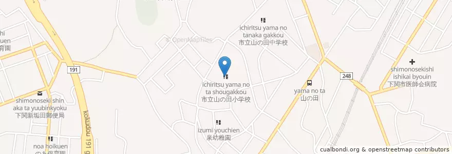 Mapa de ubicacion de 市立山の田小学校 en 日本, 山口県, 下関市.