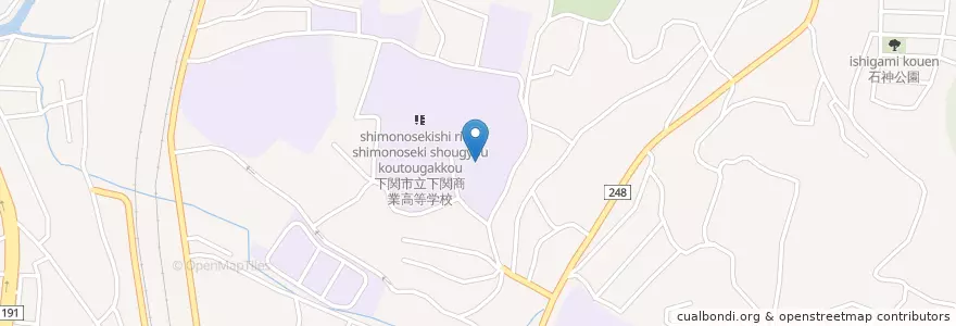 Mapa de ubicacion de 県立下関西高等学校 en Japan, Yamaguchi Prefecture, Shimonoseki.