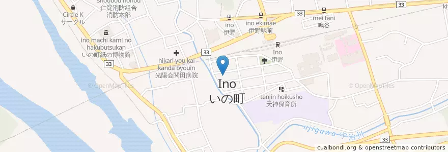 Mapa de ubicacion de いの警察署 en Giappone, Prefettura Di Kōchi, 吾川郡, いの町.