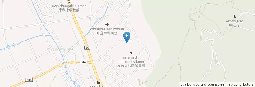 Mapa de ubicacion de うわまち東保育園 en 日本, 愛媛県, 西予市.