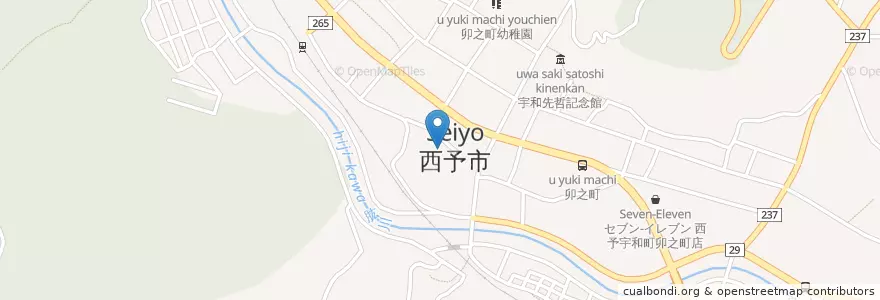 Mapa de ubicacion de うわまち南保育園 en 日本, 愛媛県, 西予市.