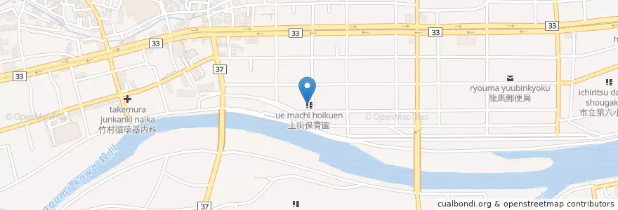 Mapa de ubicacion de 上街保育園 en Japón, Prefectura De Kōchi, 高知市.
