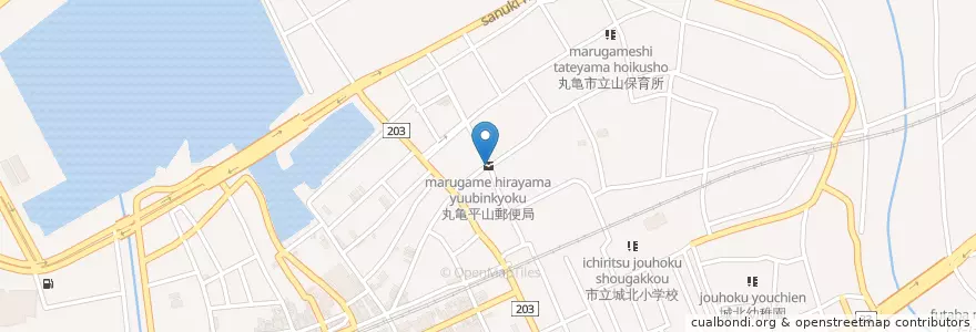 Mapa de ubicacion de 丸亀平山郵便局 en ژاپن, 香川県, 丸亀市.