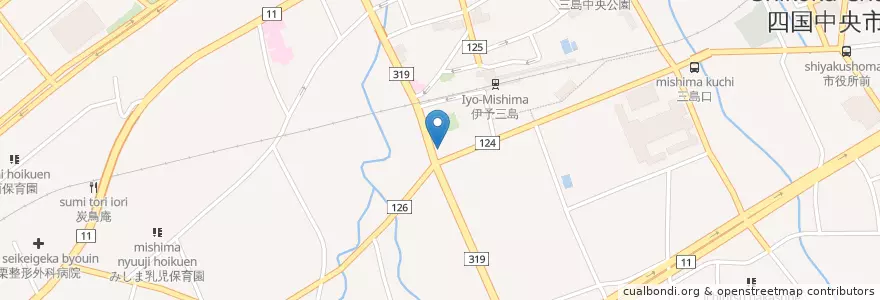Mapa de ubicacion de 伊予三島郵便局 en Japan, 愛媛県, 四国中央市.