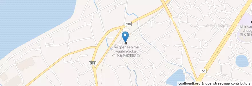 Mapa de ubicacion de 伊予五色姫郵便局 en 日本, 愛媛県, 伊予市.