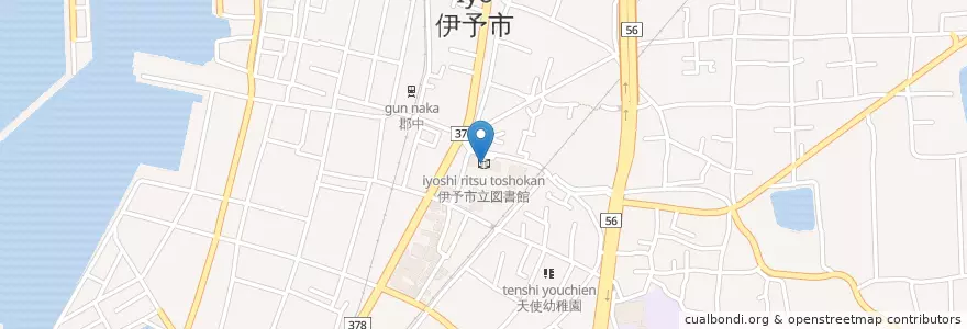 Mapa de ubicacion de 伊予市立図書館 en Japan, 愛媛県, 伊予市.
