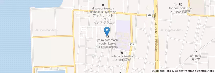 Mapa de ubicacion de 伊予湊町郵便局 en Japan, 愛媛県, 伊予市.