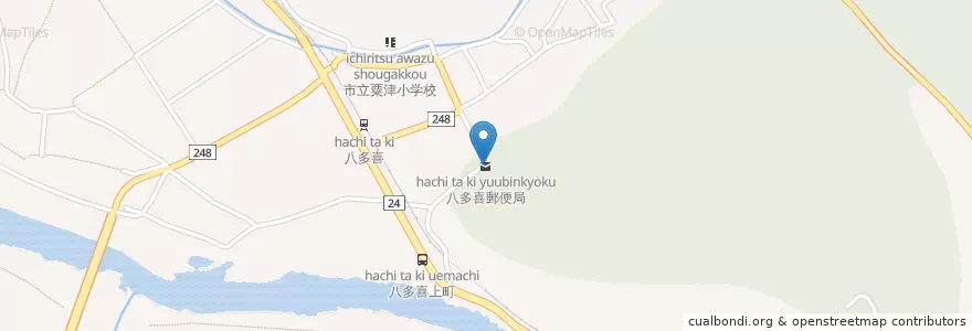 Mapa de ubicacion de 八多喜郵便局 en 日本, 愛媛県, 大洲市.