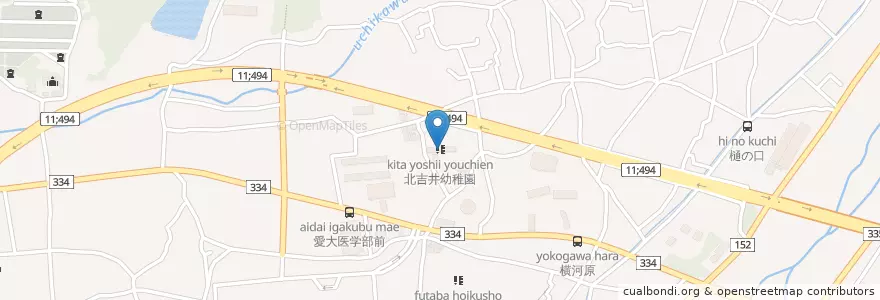 Mapa de ubicacion de 北吉井幼稚園 en Japonya, 愛媛県, 東温市.