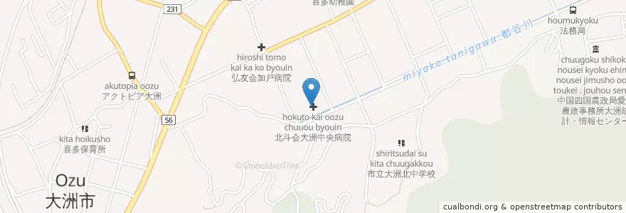 Mapa de ubicacion de 北斗会大洲中央病院 en 日本, 愛媛県, 大洲市.