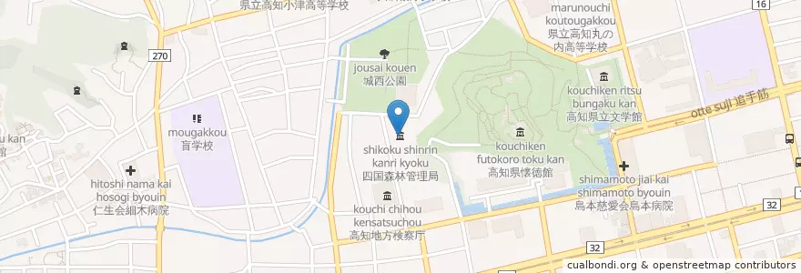 Mapa de ubicacion de 四国森林管理局森林技術センター en ژاپن, 高知県, 高知市.