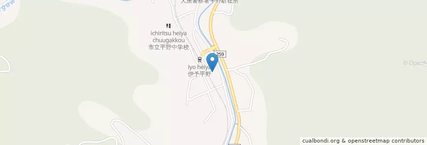 Mapa de ubicacion de 大洲平野郵便局 en Japão, 愛媛県, 大洲市.