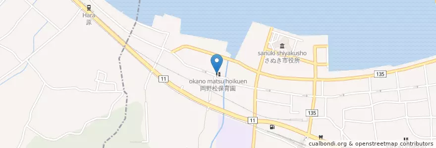 Mapa de ubicacion de 岡野松保育園 en 日本, 香川県, さぬき市.