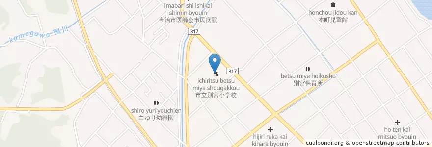 Mapa de ubicacion de 市立別宮小学校 en 日本, 愛媛県, 今治市.