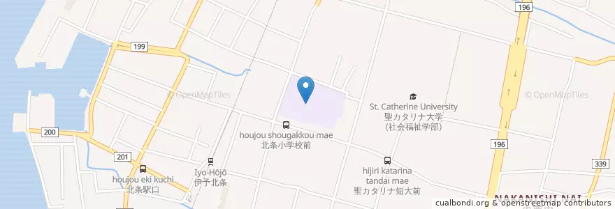 Mapa de ubicacion de 市立北条小学校 en Japan, Ehime Prefecture, Matsuyama.