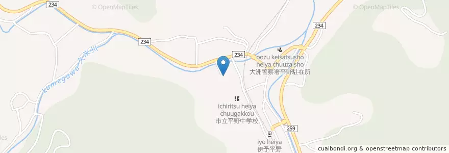 Mapa de ubicacion de 市立平野小学校 en Jepun, 愛媛県, 大洲市.