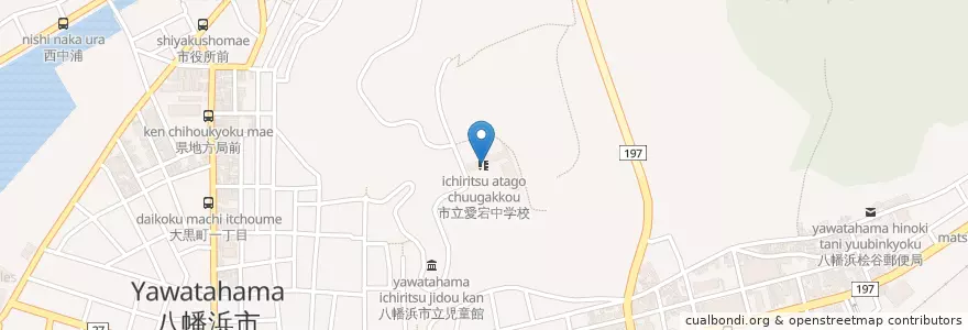 Mapa de ubicacion de 市立愛宕中学校 en 日本, 愛媛県, 八幡浜市.