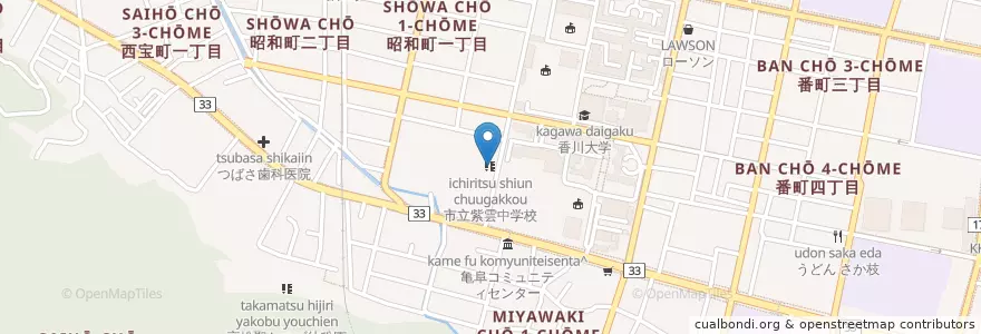 Mapa de ubicacion de 市立紫雲中学校 en Giappone, Prefettura Di Kagawa, 高松市.