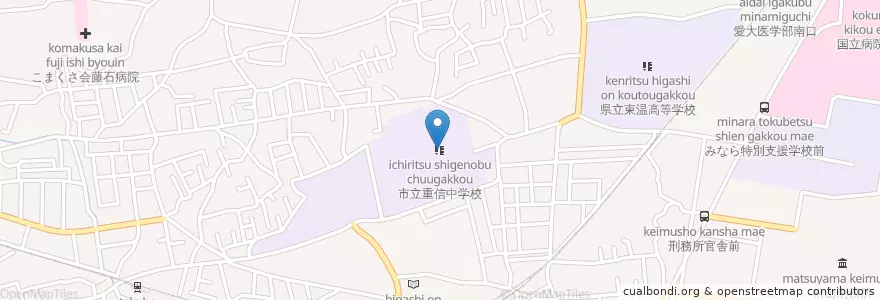 Mapa de ubicacion de 市立重信中学校 en 日本, 爱媛县, 东温市.