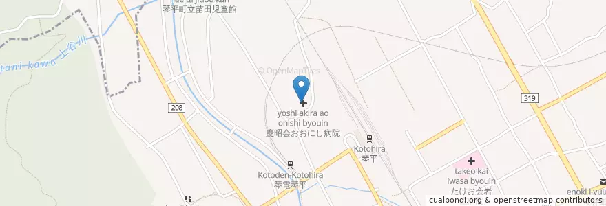 Mapa de ubicacion de 慶昭会おおにし病院 en Japon, Préfecture De Kagawa, 仲多度郡, 琴平町.