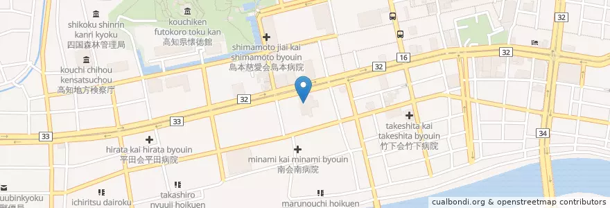 Mapa de ubicacion de 日本銀行高知支店 en Japón, Prefectura De Kōchi, 高知市.