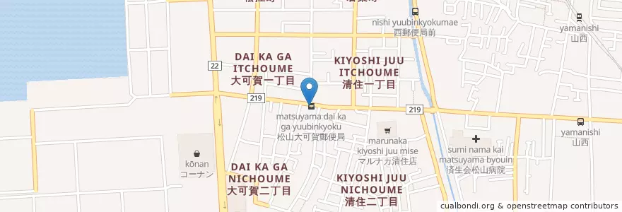 Mapa de ubicacion de 松山大可賀郵便局 en 日本, 爱媛县, 松山市.