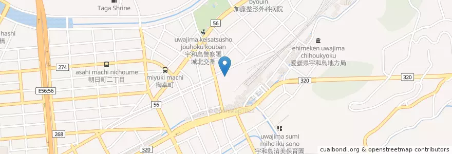 Mapa de ubicacion de 松山家庭裁判所宇和島支部 en Japon, Préfecture D'Ehime, 宇和島市.