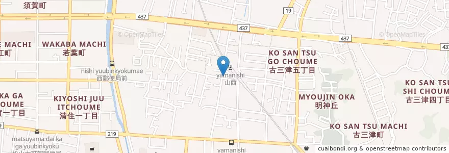 Mapa de ubicacion de 松山山西町郵便局 en Japan, Ehime Prefecture, Matsuyama.
