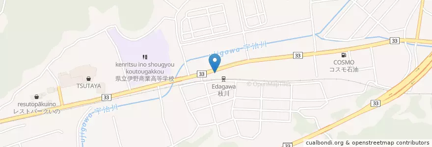 Mapa de ubicacion de 枝川郵便局 en 日本, 高知県, 吾川郡, いの町.