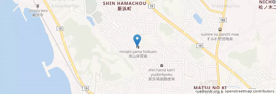 Mapa de ubicacion de 港山保育園 en ژاپن, 愛媛県, 松山市.