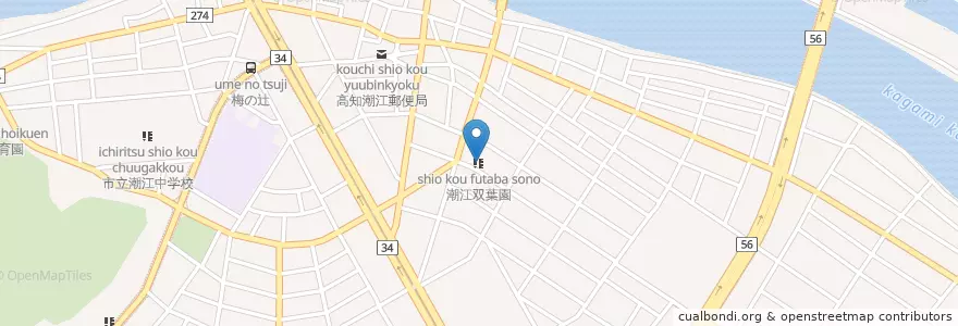Mapa de ubicacion de 潮江双葉園 en Japón, Prefectura De Kōchi, 高知市.