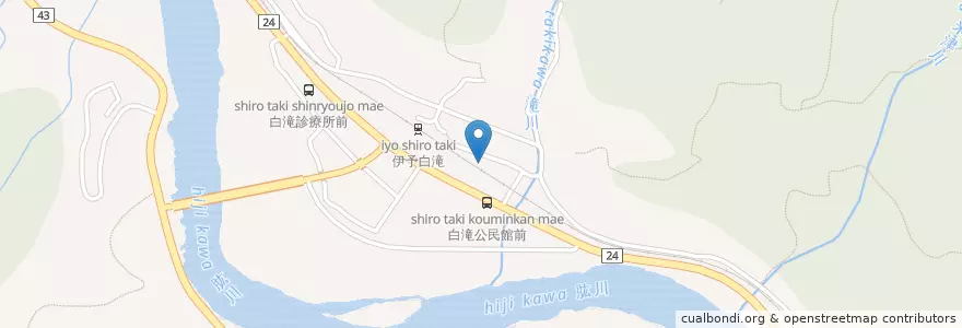 Mapa de ubicacion de 白滝保育所 en 日本, 愛媛県, 大洲市.