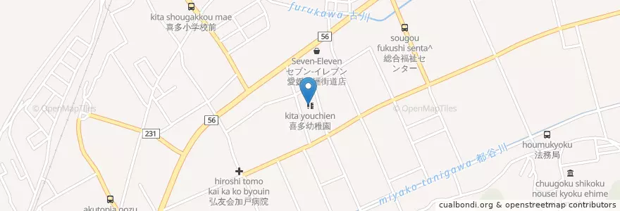 Mapa de ubicacion de 肱北保育所 en 일본, 에히메현, 大洲市.