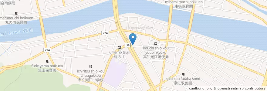 Mapa de ubicacion de 高知南警察署梅ノ辻交番 en Japón, Prefectura De Kōchi, 高知市.