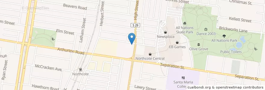 Mapa de ubicacion de ANZ Northcote en 오스트레일리아, Victoria, City Of Darebin.
