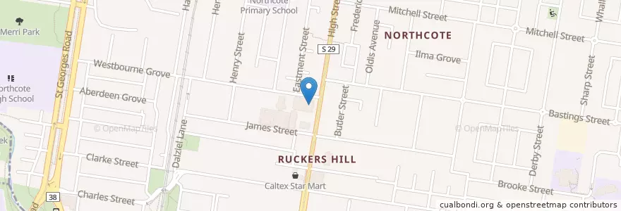 Mapa de ubicacion de Northcote Town Hall en 오스트레일리아, Victoria, City Of Darebin.