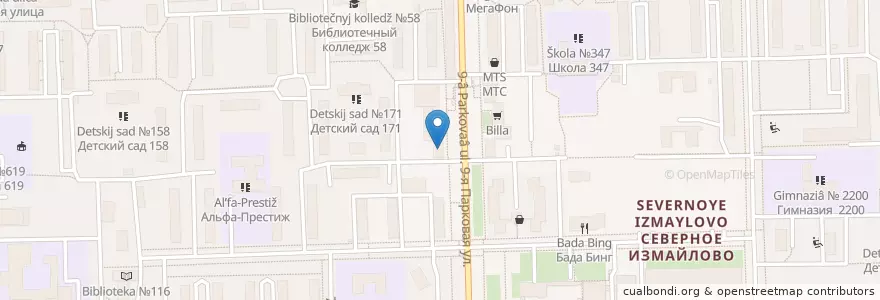 Mapa de ubicacion de ВТБ en Rusland, Centraal Federaal District, Moskou, Восточный Административный Округ, Район Северное Измайлово.