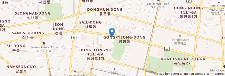 Mapa de ubicacion de KFC en کره جنوبی, دائجو, 중구, 성내동.