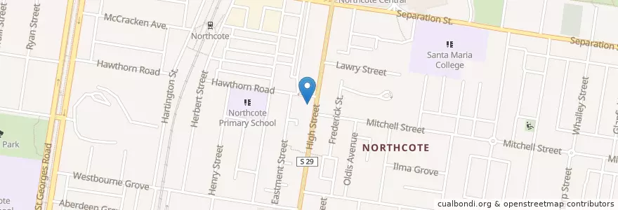 Mapa de ubicacion de Doctors of Northcote en オーストラリア, ビクトリア, City Of Darebin.