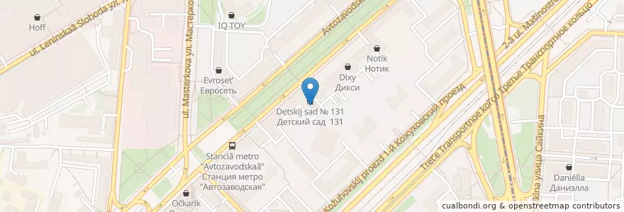 Mapa de ubicacion de Детский сад № 131 en Rússia, Distrito Federal Central, Москва, Южный Административный Округ, Даниловский Район.