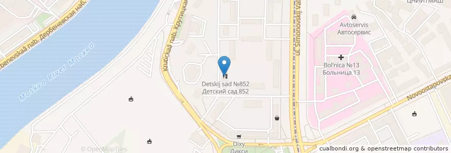 Mapa de ubicacion de Детский сад №852 en Russia, Central Federal District, Moscow, Danilovsky District.