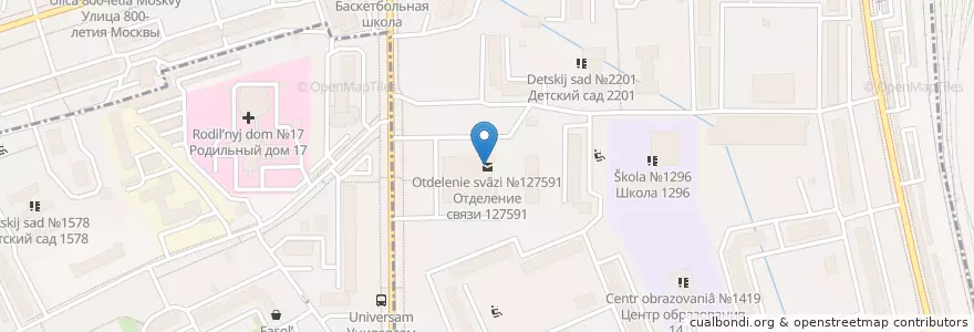 Mapa de ubicacion de Отделение связи №127591 en Russia, Central Federal District, Moscow, Northern Administrative Okrug, Vostochnoye Degunino District.