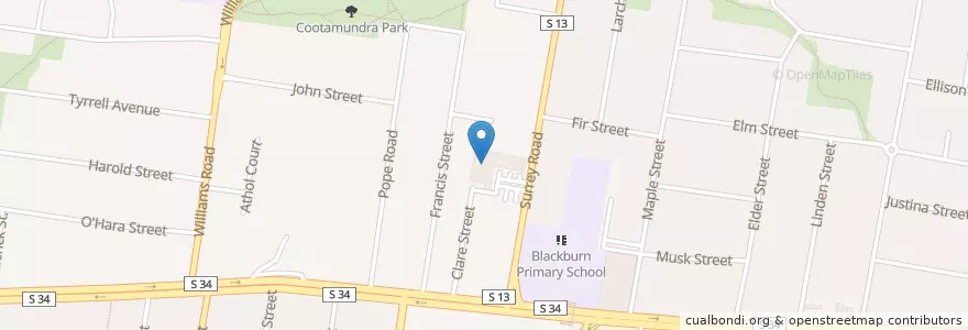 Mapa de ubicacion de One Community Church en Australië, Victoria, City Of Whitehorse.