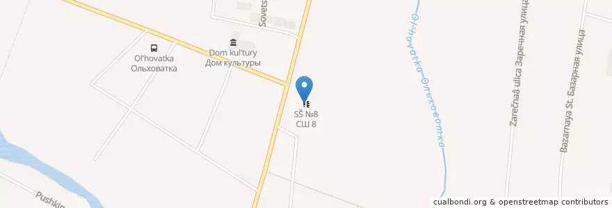 Mapa de ubicacion de СШ №8 en Rússia, Distrito Federal Central, Oblast De Voronej, Ольховатский Район, Городское Поселение Ольховатка.