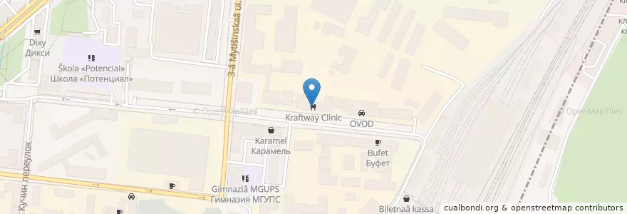 Mapa de ubicacion de Kraftway Clinic en Rusia, Центральный Федеральный Округ, Москва, Северо-Восточный Административный Округ, Алексеевский Район.