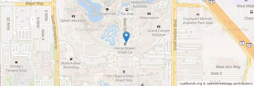 Mapa de ubicacion de Churros Town Square en Stati Uniti D'America, California, Orange County, Anaheim.