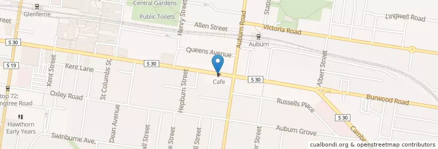 Mapa de ubicacion de Cafe en استرالیا, Victoria, City Of Boroondara.