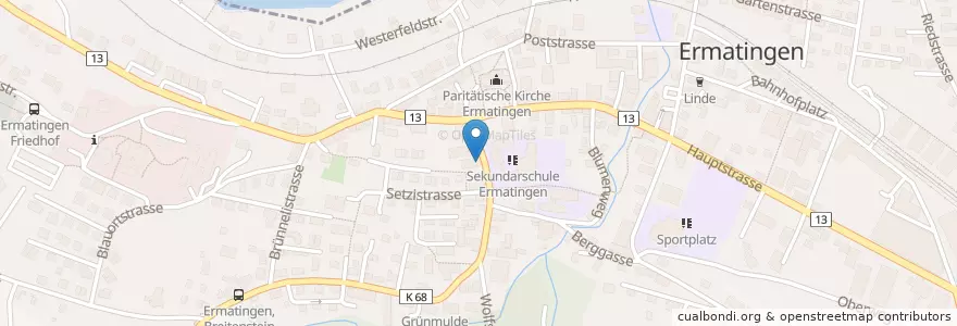 Mapa de ubicacion de Polizeiposten Ermatingen en スイス, Thurgau, Bezirk Kreuzlingen, Ermatingen.