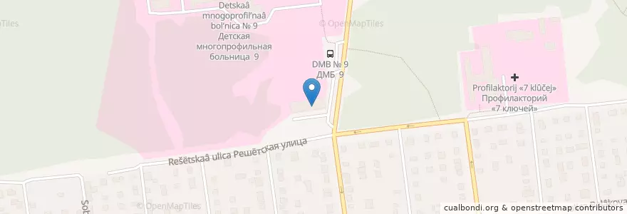 Mapa de ubicacion de Поликлиника ДГКБ № 9 en ロシア, ウラル連邦管区, スヴェルドロフスク州, エカテリンブルク管区.